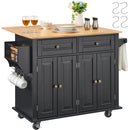 SucceBuy 43" Kitchen Island Cart Wood Top Mobile Carts with Storage Cabinet Rolling Table with Drop Leaf Spice Rack Towel Bar