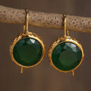 Trendy Gold Color Green Stone Unique Earrings Gifts for Women Women's Everyday Simple Framed Stone Drop Earrings