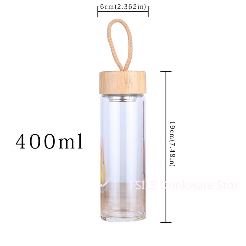 400ml 500ml High Quality Glass Water Bottles Bamboo Lid With Rope Drink Bottled For Beverages Outdoor Brief Portable Tea bottle