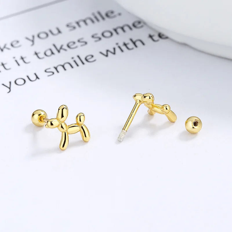 Delicate Cute Pet Dog Simple Stud Earrings 18K Gold Plated Stainless Steel Balloon Puppy Dog Post Earrings for Girls Trendy Gift