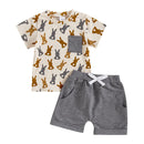 Toddler Boy Easter Outfit Bunny Print Short Sleeve T-shirt and Solid Shorts with Pockets 2 Piece Set for Baby Boys