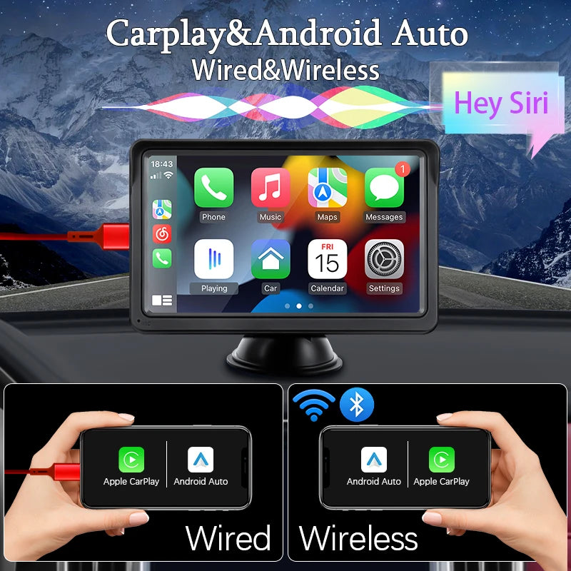 Hippcron CarPlay Android Auto Car Radio Multimedia Video Player 7inch Portable Touch Screen With USB AUX For Rear View Camera