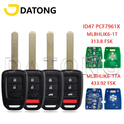 Datong World Autoschlüssel für Honda Civic Accord 2013-2017 CRV 2013-2015 ID47 PCF7961X 313.8MHz 433.92MHz MLBHLIK6-1T/A Funkfernbedienungsschlüssel