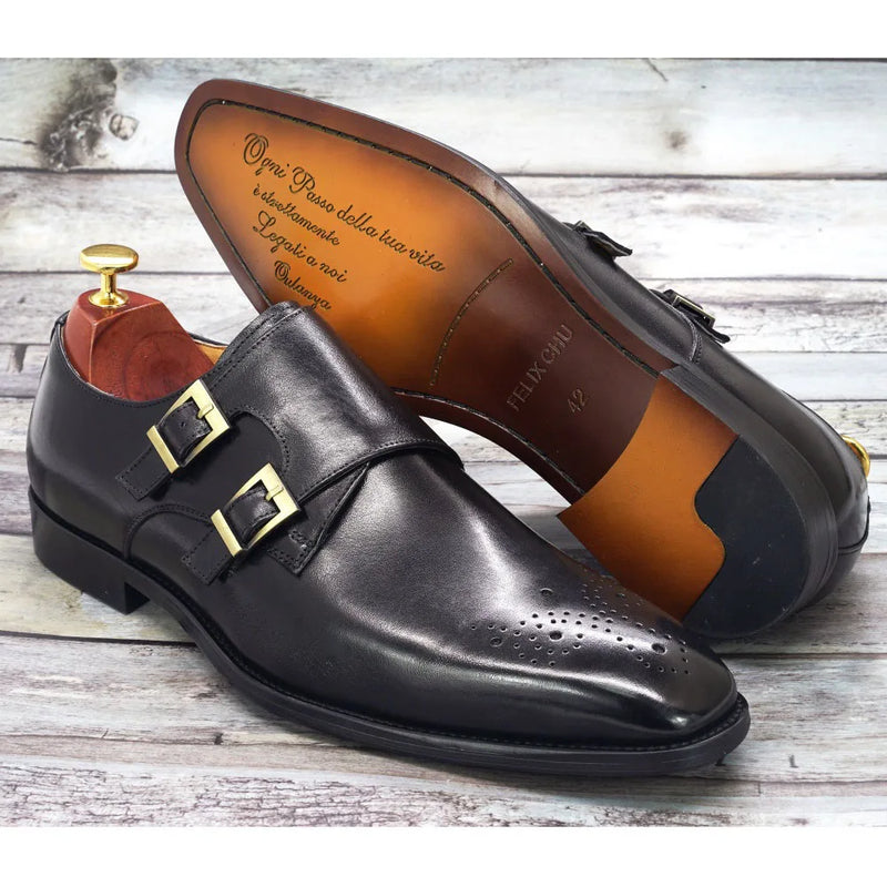 Double Monk Strap Oxford Shoes Mens Handmade Genuine Leather Buckle Men's Dress Shoes Formal Wedding Office for Men Footwear