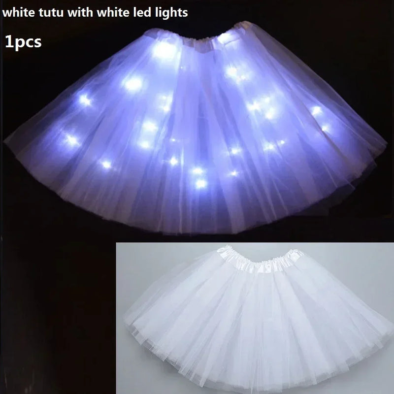 Children Kids Girls Light Up Tutu Led Skirt Glow Wreath Headband Party Birthday Luminous Costumes Christmas Halloween Festival