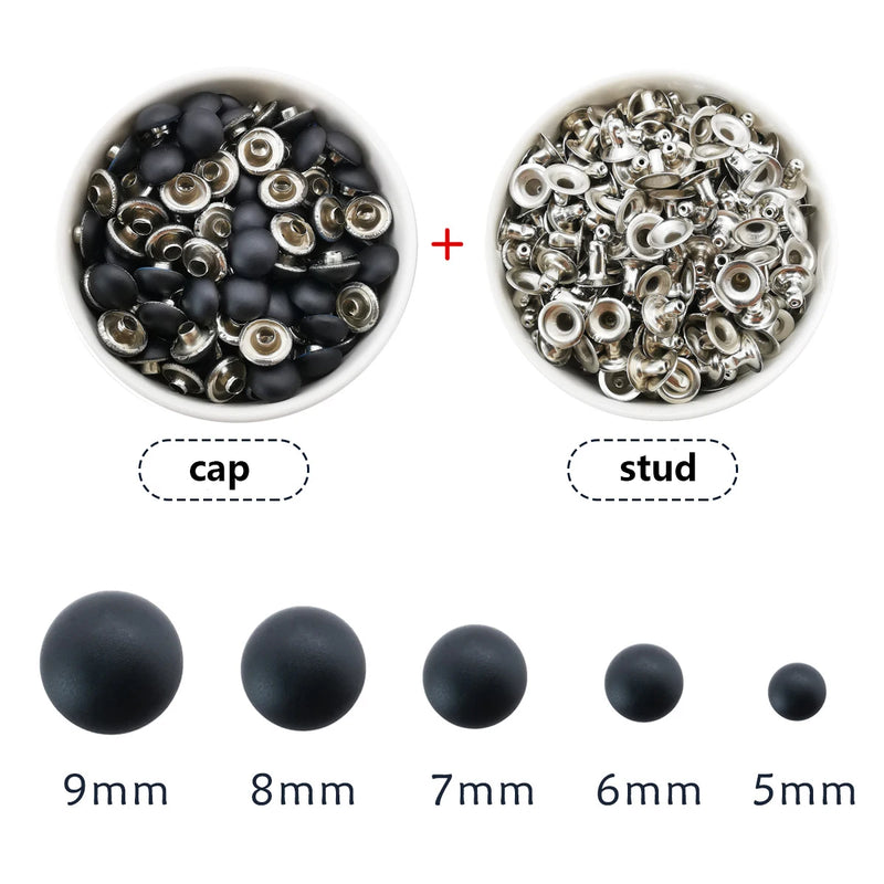 100sets Dome Cap Rivets 14 Colors Metal Studs Round Rivet for Leather Craft Bag Belt Clothing Garment Shoes Collar Parts