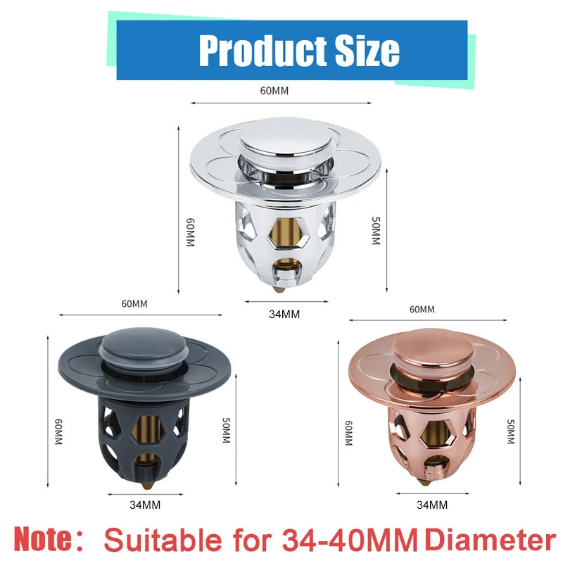 Drain Stopper Pop-Up Bounce Core Basin Drain Filter Valve Hair Catcher Shower Sink Strainer Bath Stopper Bathroom Drain Cover