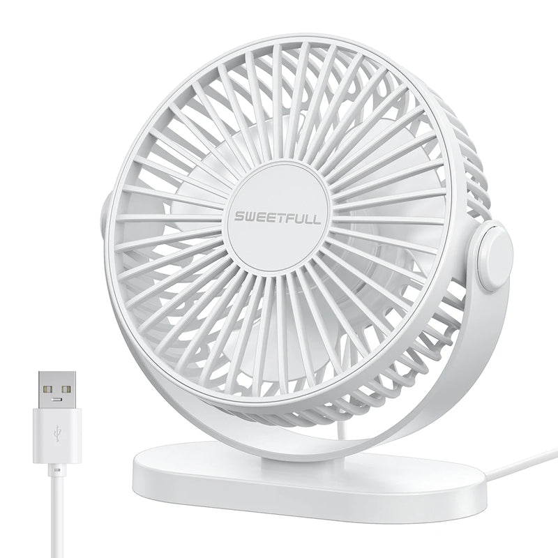 Mini Portable Fan USB Desk Fan Table Strong Airflow &Quiet Operation 3 Speed Wind 360°Rotatable Standing fans for Room Home