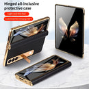 Leather Phone Case for Samsung Galaxy Z Fold 5 4 3 Fold4 Fold5 Gold Plating Magnetic Hinge Stand Back Cover with Mirror Film