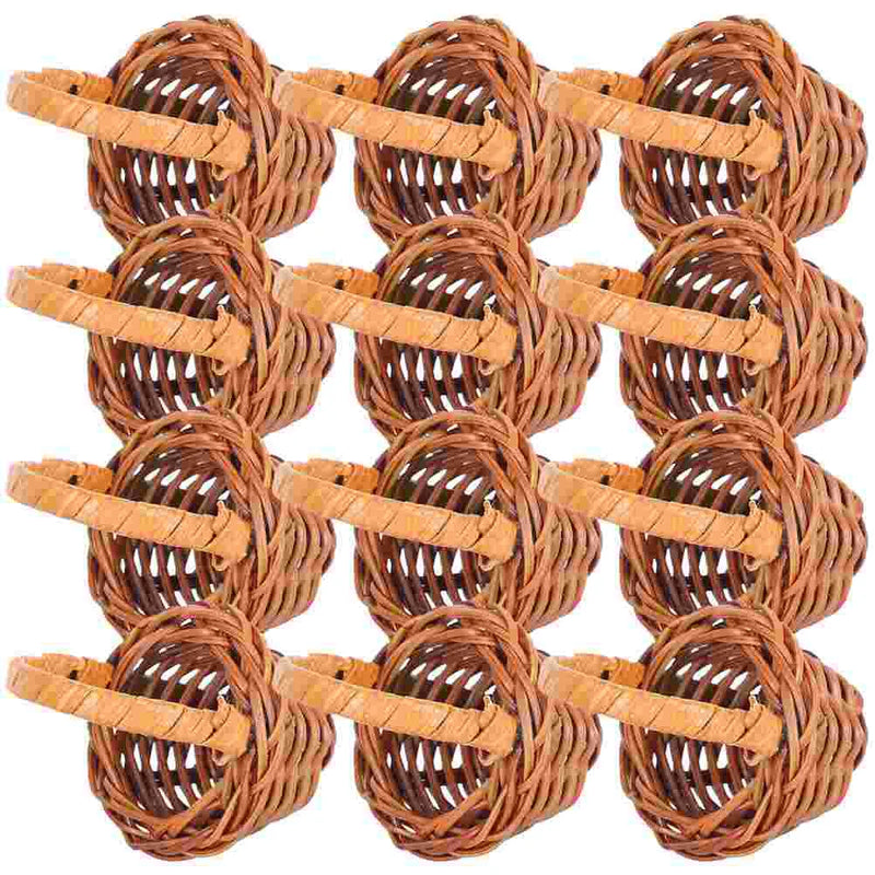 Hanabass Mini Woven Basket Miniature Flower Basket Dollhouse Miniature Flower Basket Small Easter Candy Gift Basket Party Favors