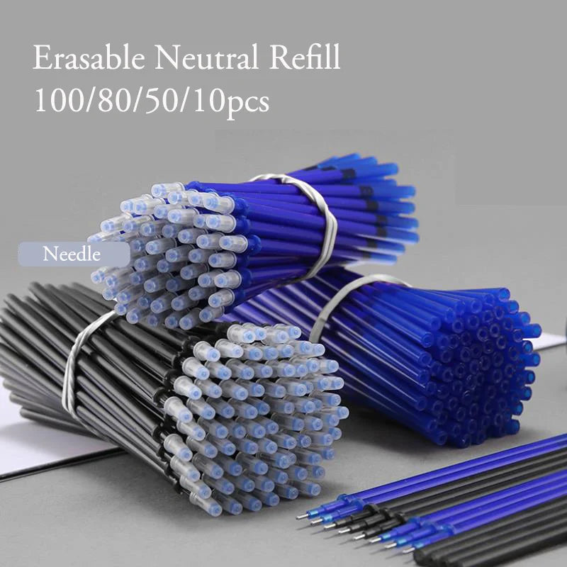 100/80/50/20PC Needle Tube Erasable Refill Black Blue Ink Student Clean Washable Rod Neutral 0.5MM Office Signature Pen