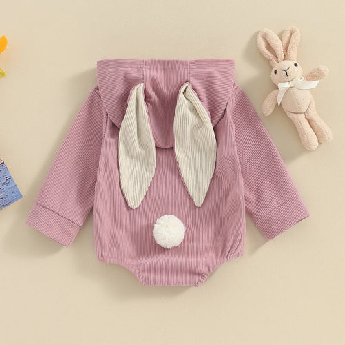 3D Hasenohr Strampler für Baby Mädchen Jungen Frühling Cord Kleinkind Kleidung Niedlicher Langarm Overall mit Kapuze Baby Kinder Osterkleidung