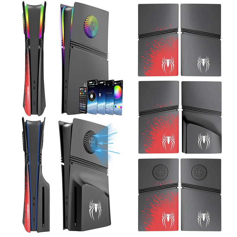 Spider ABS Hard Case Replacement Faceplate Console Cover Anti-Scratch Faceplate Dustproof with Cooling Vent for PS 5 Pro Console