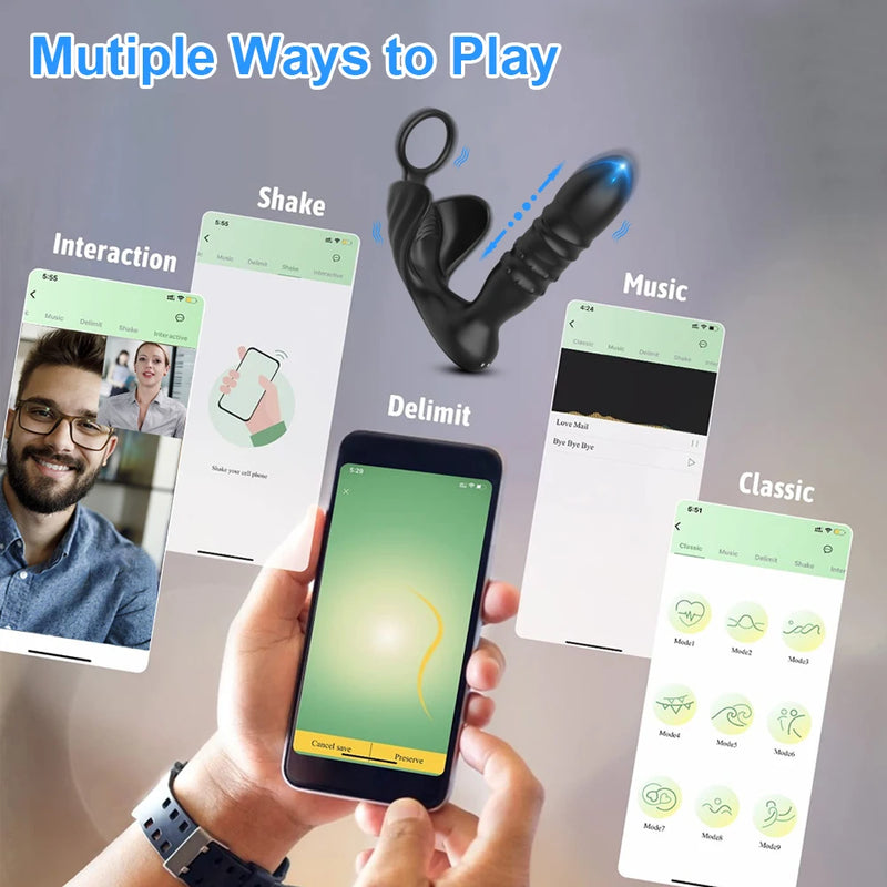 Bluetooth APP Vibrator for Men Thrusting Prostate Massager Gay Anal Vibrator Prostate Stimulator Sex Toy for Couples