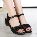 Genuine Leather Mother Sandals Summer New Large Black Women Shoes Buckle Female Summer Shoes