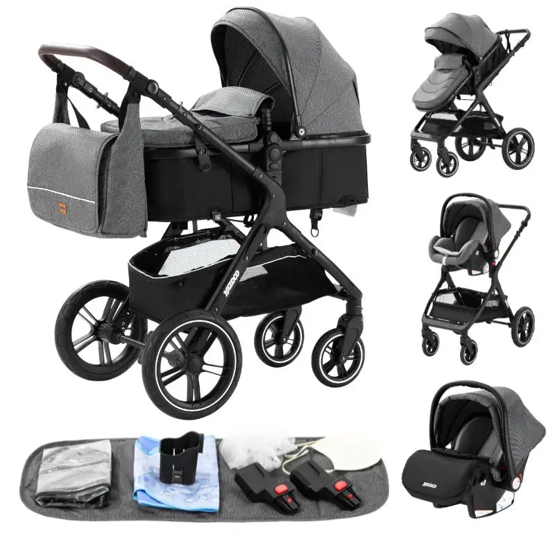 Luxury Baby Stroller 3 in 1 Portable Travel Baby Carriage Fold Pram High Landscape Aluminum Frame Newborn Infant Stroller