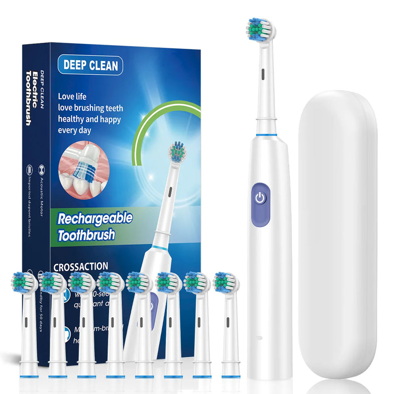 Smart Rotating Electric Toothbrush Rechargeable Toothbrush with 8 Replacement Brush Heads Rotary Electric Toothbrush Adult