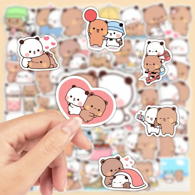 50sheets/set Panda Cute Bear and Panda Stickers Waterproof Bear Bubu Dudu Stickers PVC Cartoon Cartoon Bear and Panda Stickers