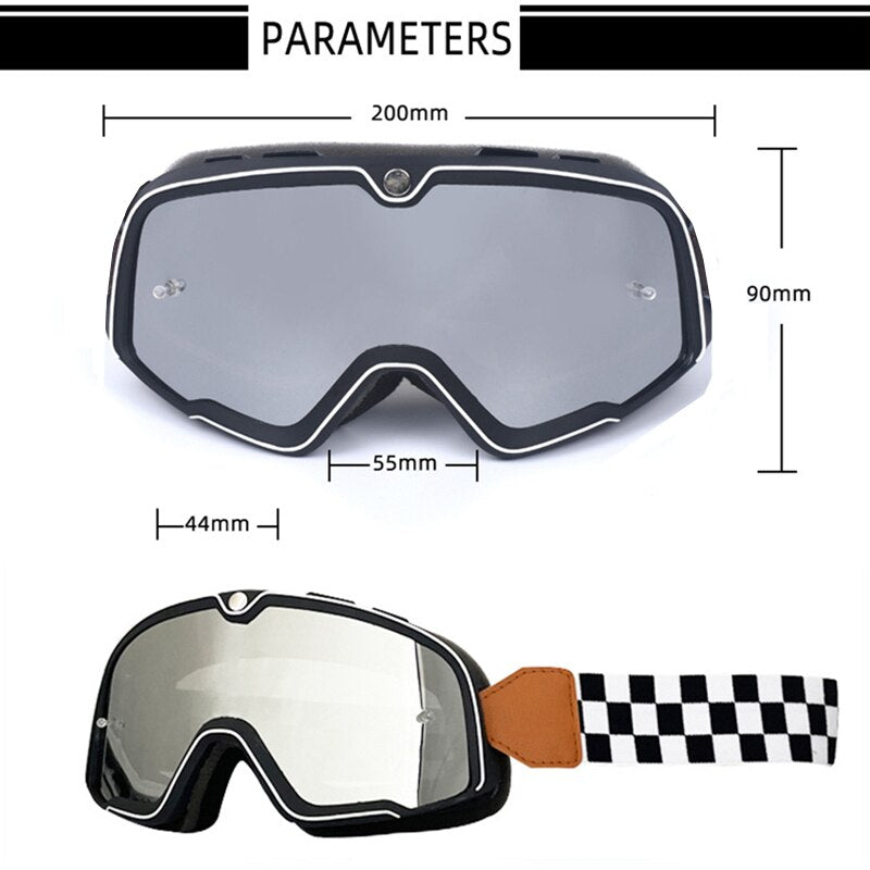 Retro Motorcycle Goggles Ski Glasses Motocross Sunglasses Wide Vision MTB ATV Goggles Cafe Racer Chopper Cycling Racing