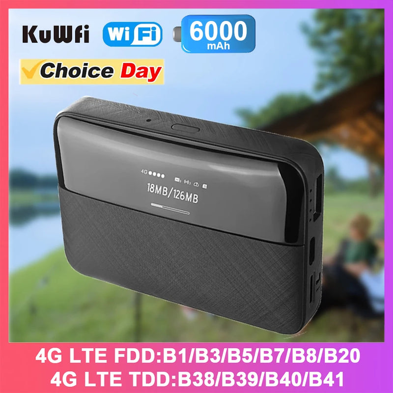 KuWfi 6000mAh Outdoor 4G LTE Router Protable Mobile 4G Network Wifi Hotspot 150Mbps Wireless Wifi Mini Router LCD Display