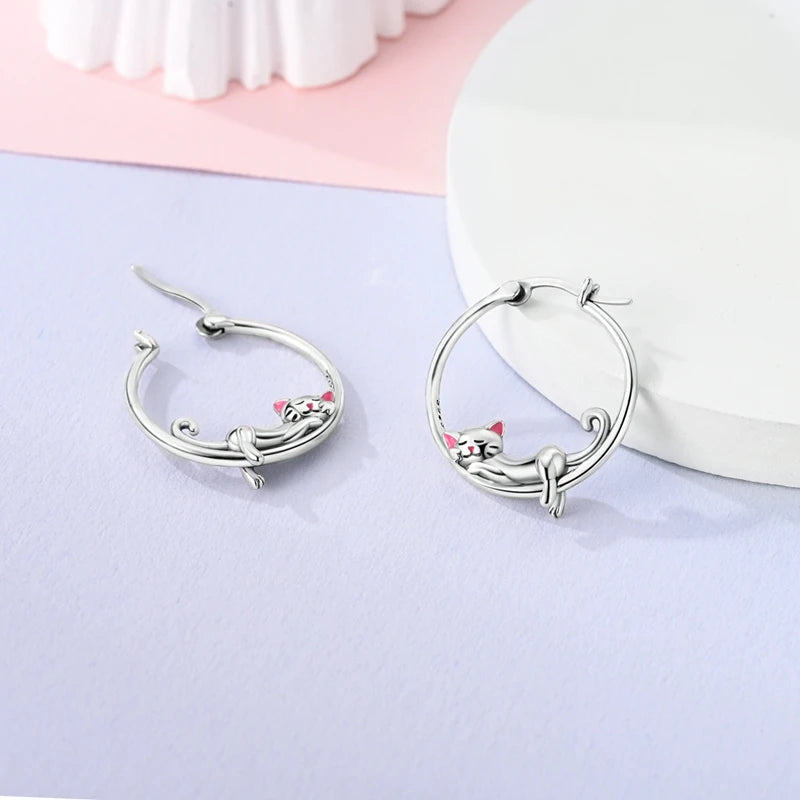 100% 925 Sterling Silver Earrings For Women Colorful Zircon flower Star Butterfly Cat Pendants Earrings Elegant Party Jewelry