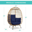 Wicker Egg Chair, Oversized Indoor Outdoor Lounger for Patio, Backyard, Living Room w/ 4 Cushions, Steel Frame,  Navy
