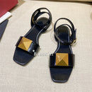 The Rivet Artisan Sandal: Genuine Leather Flat with Statement Buckle