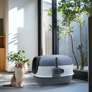 Oval Oblong Hooded Cat Litter Box Tray Front Entry Toilet with Litter Scoop for Kittens Cat Breeds Enclosed