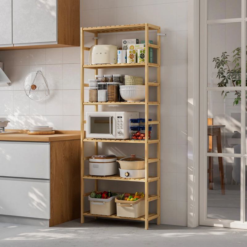 Freestanding Bamboo Bookcase Storage Shelf 6-Tier Bathroom Kitchen Shelving Unit Rack Organizer