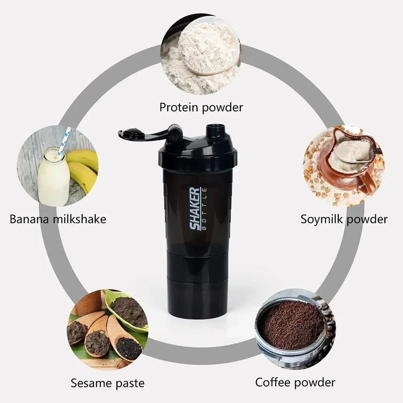 3 Layers Shaker Protein Bottle Powder Shake Cup Water Bottle Plastic Mixing Cup Body Building Exercise Bottle Protein Shaker