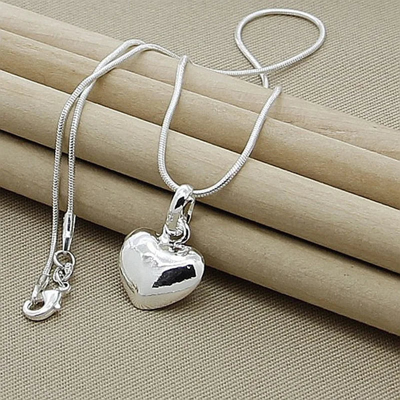 Lovely cute 925 Sterling Silver Solid Heart Necklace 18-30 Inches Snake Chain For Women Wedding Charm Fashion Jewelry party