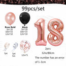 99pcs Rose Gold 18th Birthday Happy Balloon Set suitable for birthday parties and adult decorations