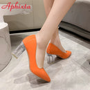 Aphixta 7cm High Heels Damen Orange Leder Pumps Weibliche Hochzeit Grüne Transparente Schuhe Drop Shipping Übergröße 30-50