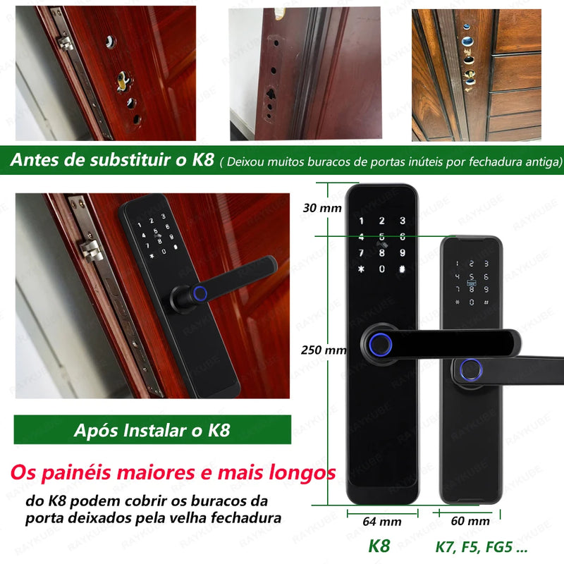 RAYKUBE K8 Free Delivery From Brazil Free Tax Tuya Wifi Smart Door Lock Fingerprint Lock With Longer Larger Handle Panel