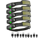 COB LED Sensor Headlamp USB Rechargeable Flashlight Built-in 1200 MAh Battery  5 Lighting Modes Torch Outdoor Camping Lantern