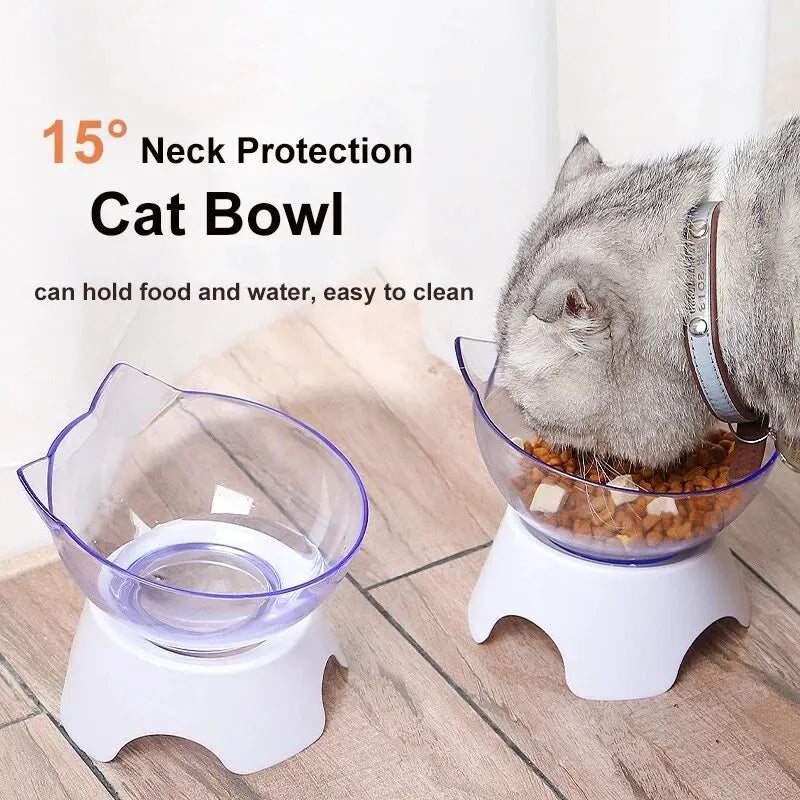 Transparent Pet Feeding Bowl Cat Ear Shape Neck Protection Bowl Cat Supplies Plastic Pet Drinking Water Cat Food Bowl Dog Bowl