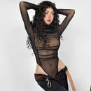Bodysuits Gym Womens Fancy Simple Soft Buckles Tightable Long Short-Sleeved Bodycon Mock-Neck Suspenders Trendy Comfortable Sexy