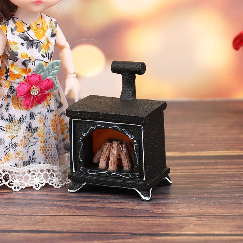 1Pcs 1:12 Dollhouse Miniature Simulation Mini Illuminated Fireplace Model DIY Accessories