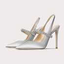 32-45 Size New Rhinestone Crystal Satins Sandals Fashionable Pointed 6cm/8cm/10cm Thin Heel Banquet Wedding Women's Single Shoes