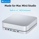 Elecife USB-C Dockingstation für Mac Mini 7-in-1 USB 3.0 Hub mit 2,5" HDD SATA Gehäuse TF SD Kartensteckplatz für Mac Studio Dock