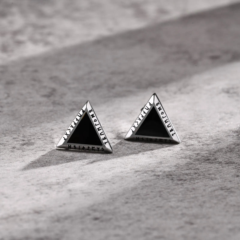Vnox Norse Viking Runes Triangle Stud Earrings for Men Boy, Anti Allergy Stainless Steel Punk Geometric Earrings Gift Jewelry