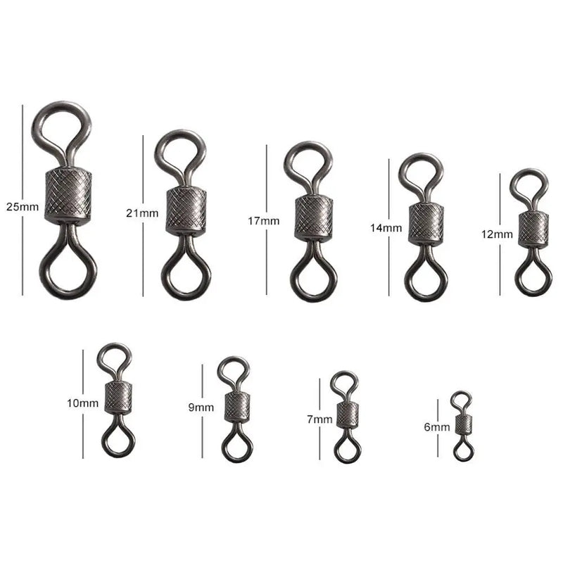 50PCS Stainless Steel Fishing Swivels Ball Bearing Swivel with Safety Snap Solid Rings Rolling Swivel Carp Fishing Accessories