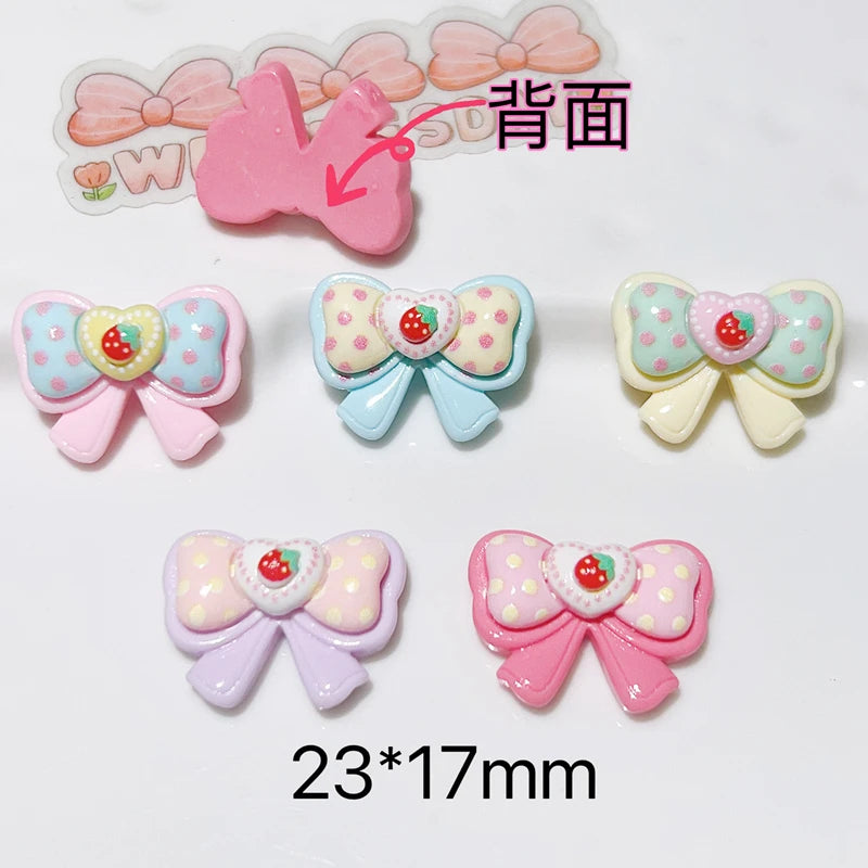 10Pcs New Lovely Mini Kawaii Cartoon Strawberry Heart-Shaped Butterfly Junction Resin Diy Jewellery Hairpin Accessories Decorate