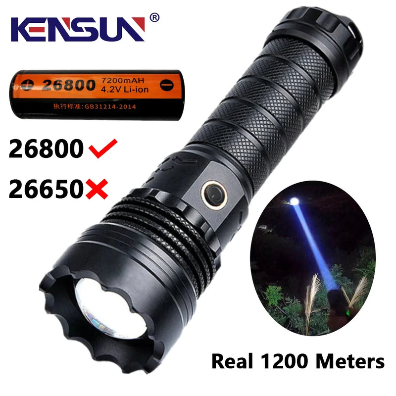 High Power Strong Light Long Range LED Flashlight USB Charging 26800 Lithium Battery Outdoor Telescopic Zoom Long-range Torch