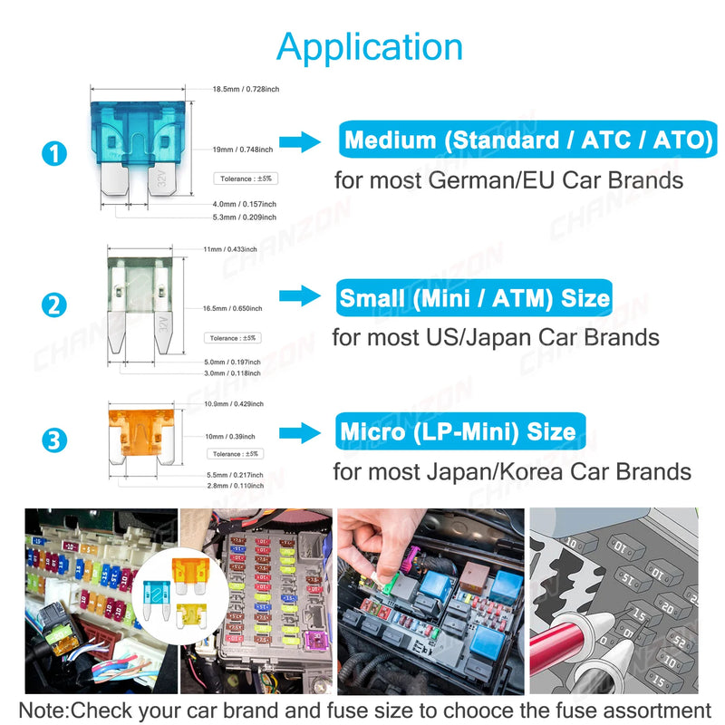 ATC ATM Mini Micro Car Fuse Auto Blade 2A 3A 5A 7.5A 10A 15A 20A 25A 30A 35A 40A Fast Blow Electric Motorcycle Automotive