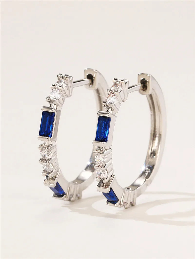 Huitan Colorful CZ Hoop Earrings Women Fashion Ear Hoop Accessories Luxury Bridal Wedding Earrings Statement Jewelry Drop Ship