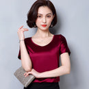 womens tops and blouses 2023 women shirts casual Silk O-neck sling top satin short sleeve stretch Solid blouse 2126 50