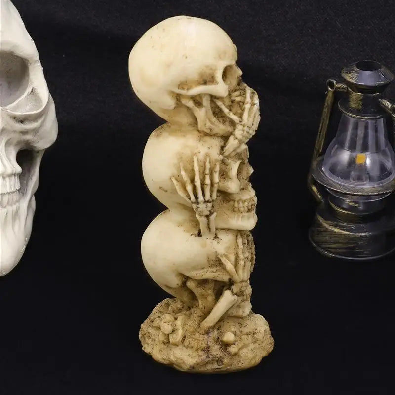 Hear-no See-no Speak-no Evil Skull Statue Sculpture Figure Skeleton Stacked Skulls for Halloween Skull Collection Decoration