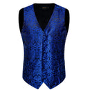 Luxury Men's Suit Vest Royal Blue Paisley Waistcoat with Neck Tie Handkerchief Cufflinks Wedding Prom Tuxedo Sleeves Vest