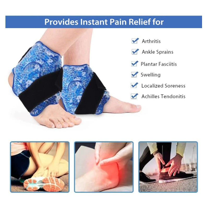 Reusable Ankle Brace Ice Pack for Hot Cold Therapy Flexible Gel Beads Foot Cooling Aid Sports Injuries Pain Relief Ankle Support